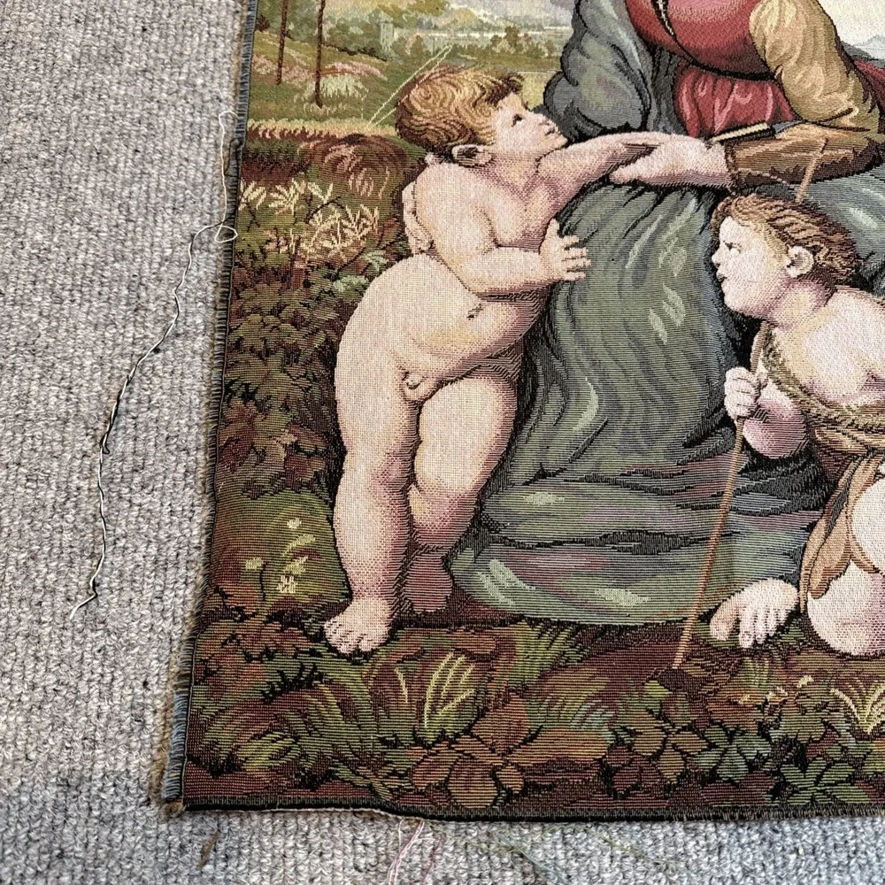 Renaissance Style Madonna & Children Fine Tapestry Wall Hanging Made In Italy
